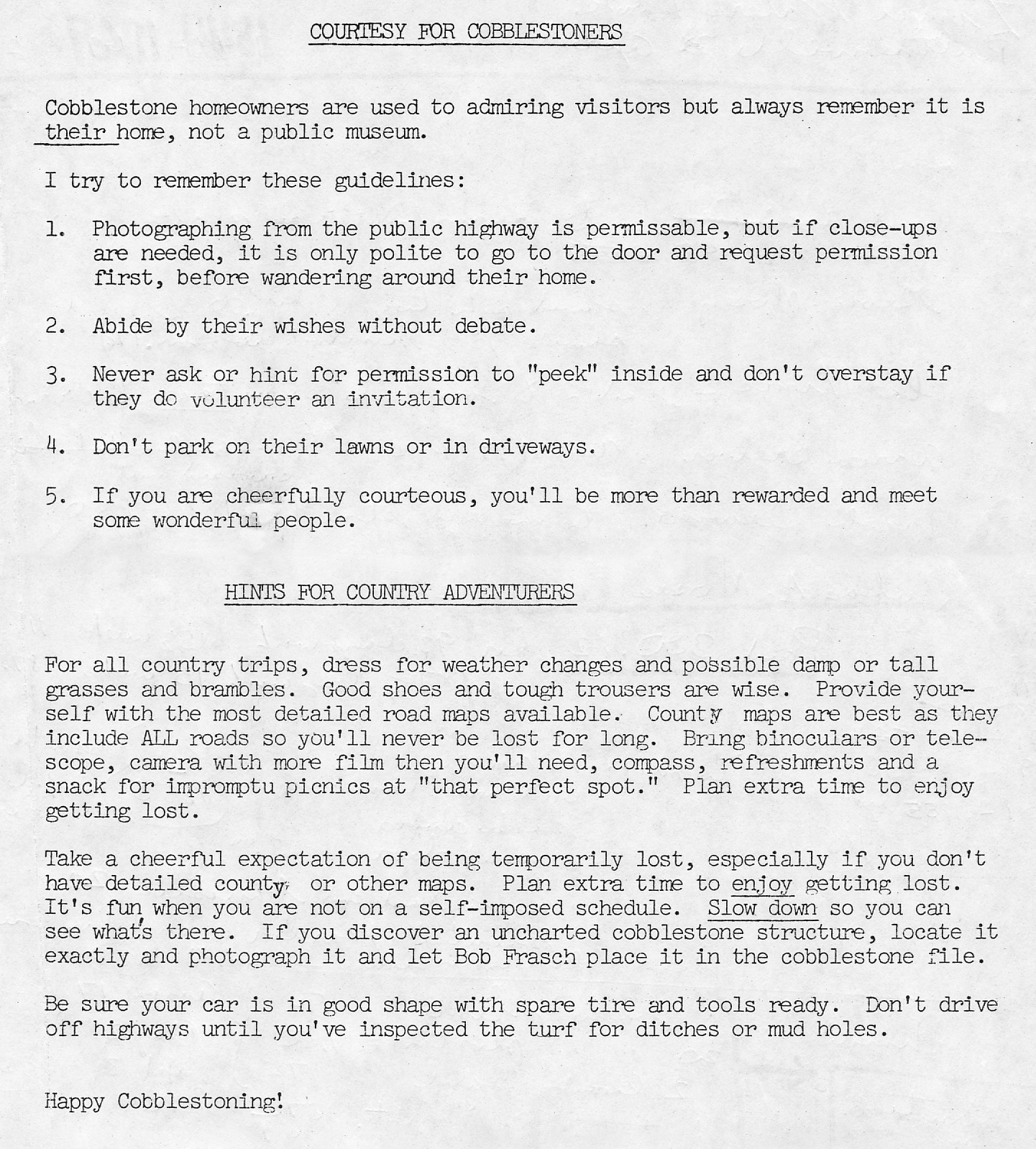 Courtesy for Cobblestoners